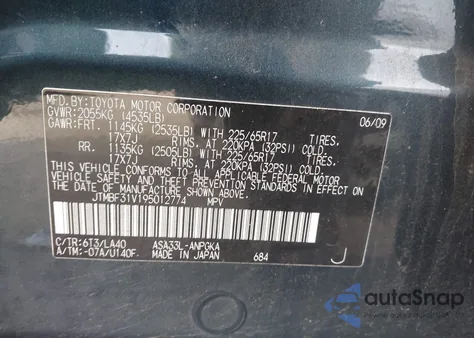 2009 Toyota Rav4 Limited from USA, damaged, VIN JTMBF31V195012774